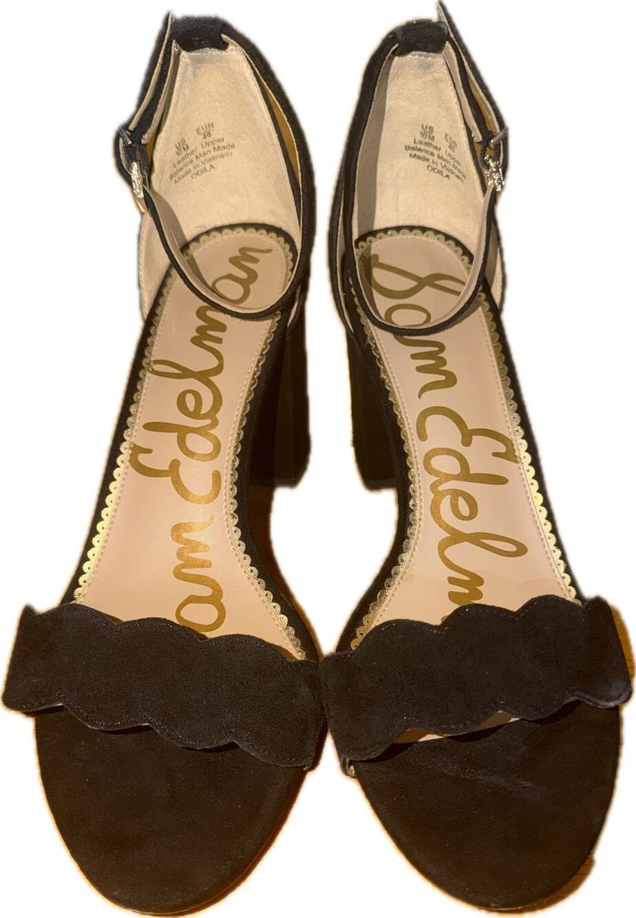 Sam Edelman Odila Womens Sandals Black Scalloped Ankle Strap Heel 10M